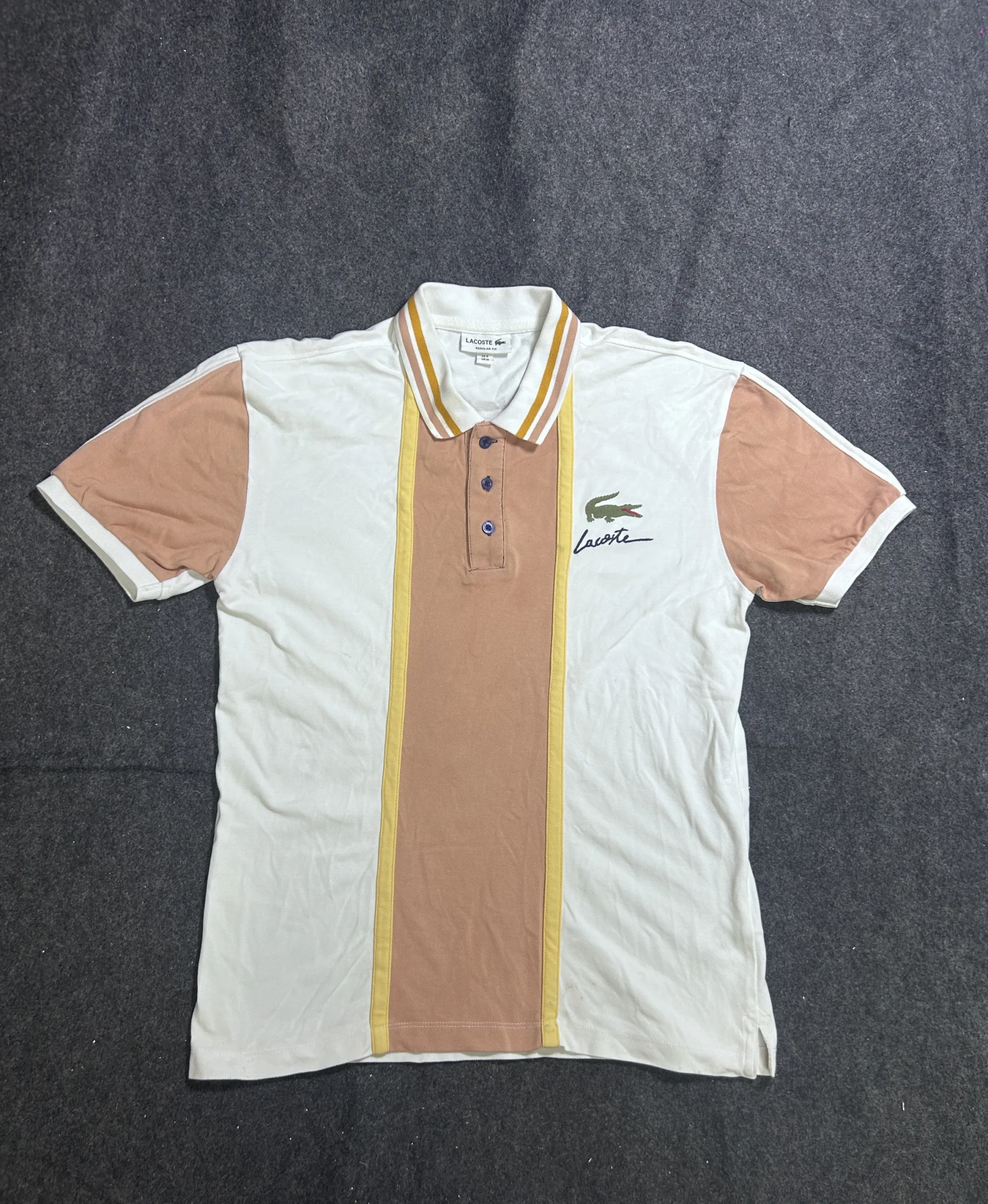 Lacoste Color Block Polo T-Shirt White & Peach | M