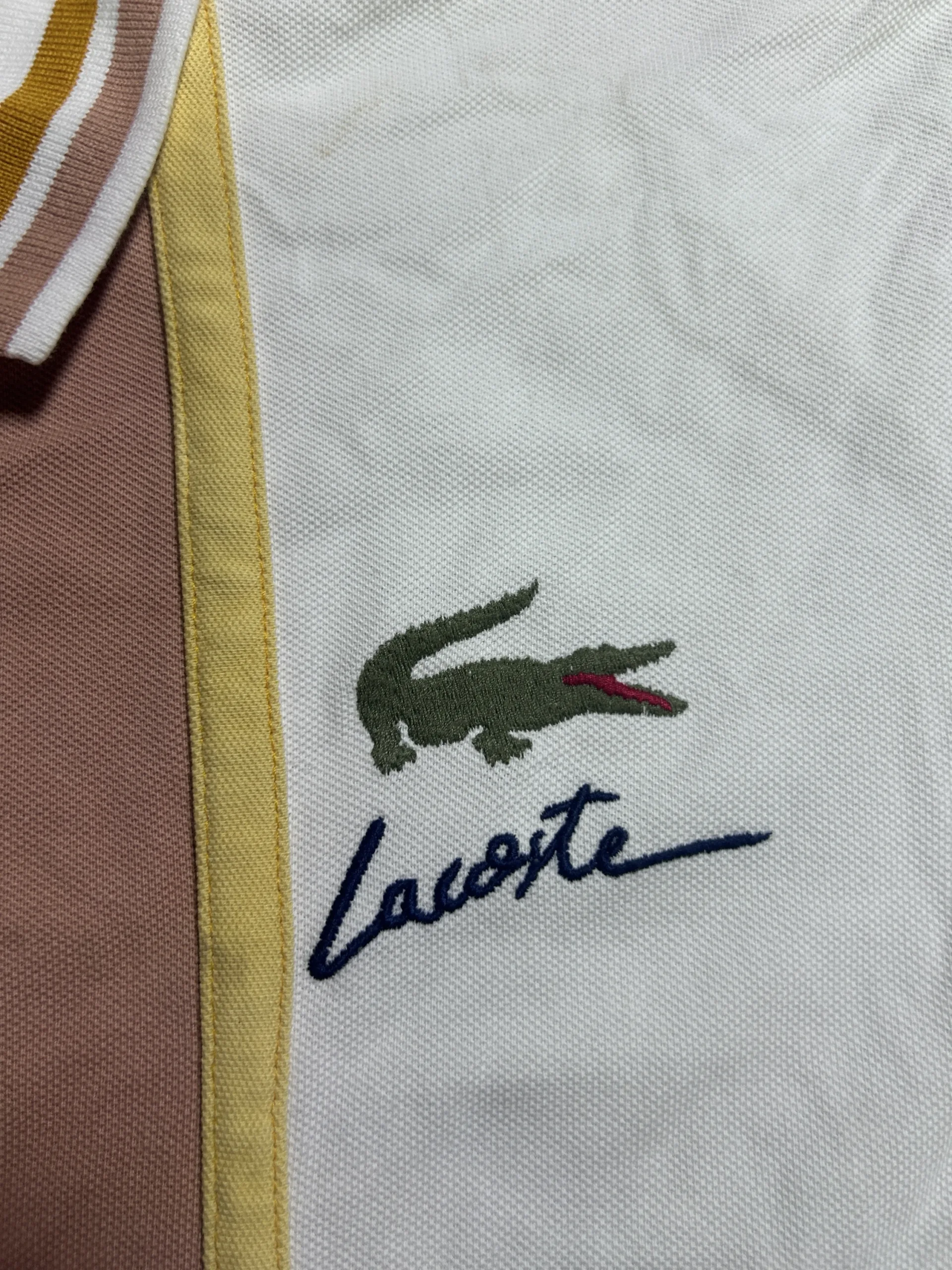 Lacoste Color Block Polo T-Shirt White & Peach | M