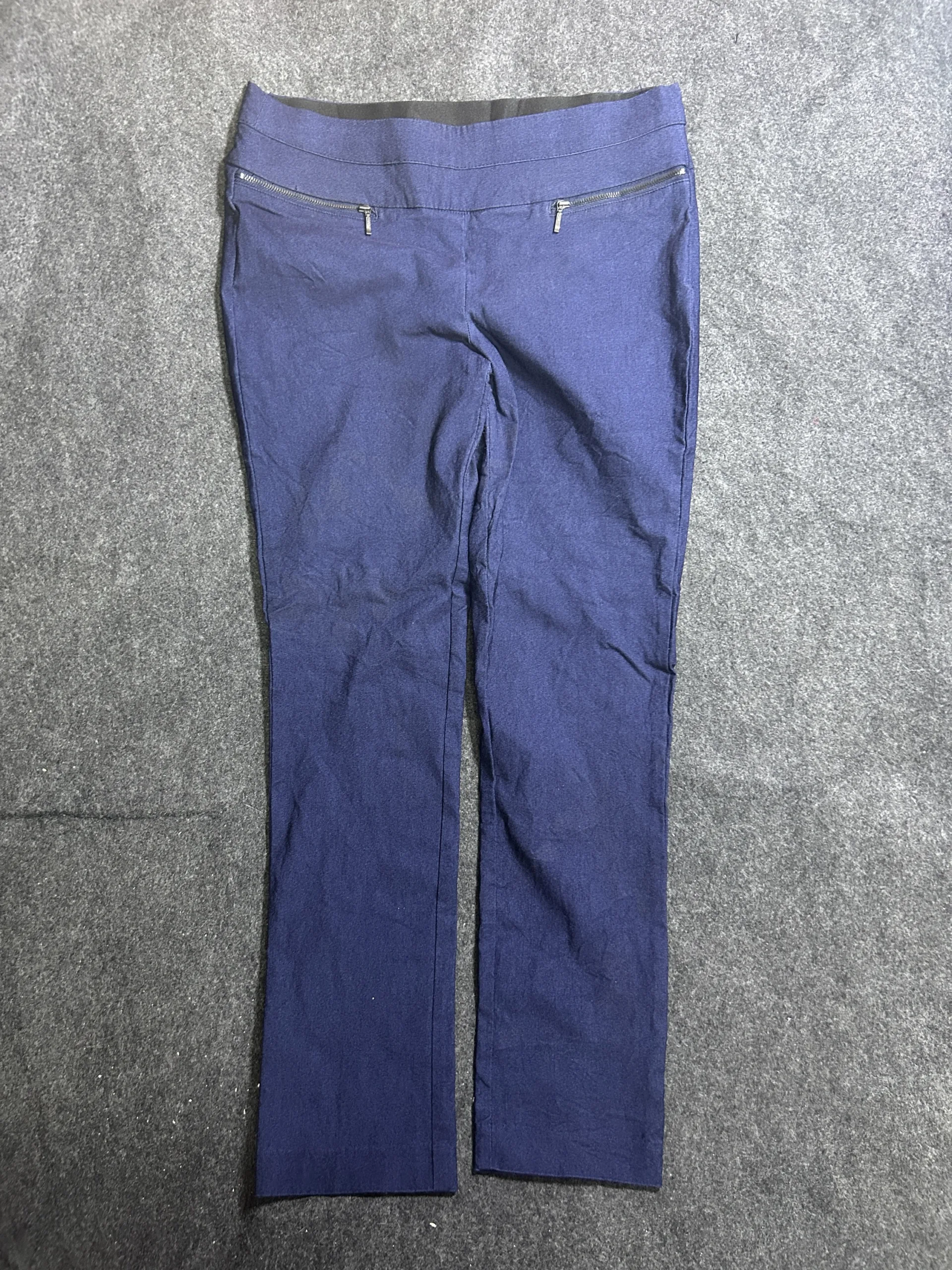 Women’s Navy Blue Body Fit Stretch Trousers – Slim Fit Casual Pants with Zip Pockets