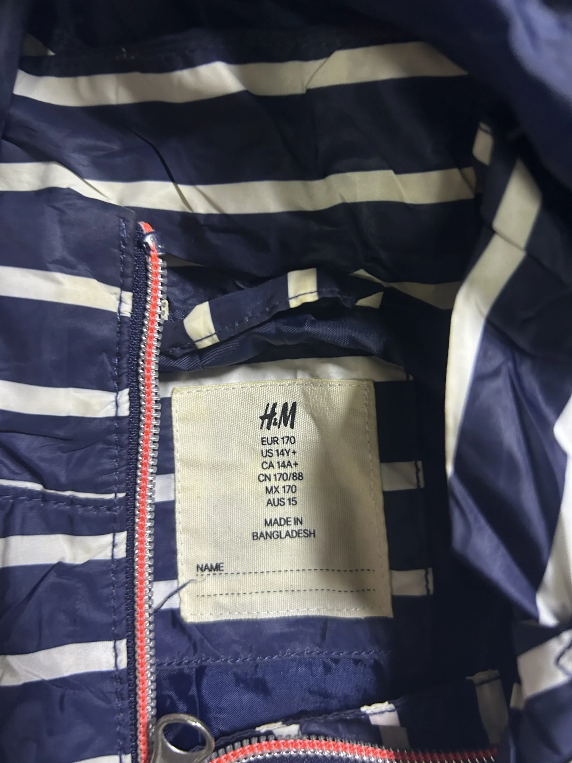 H&M Kids Striped Hooded Water Resistant Windbreaker Jacket S