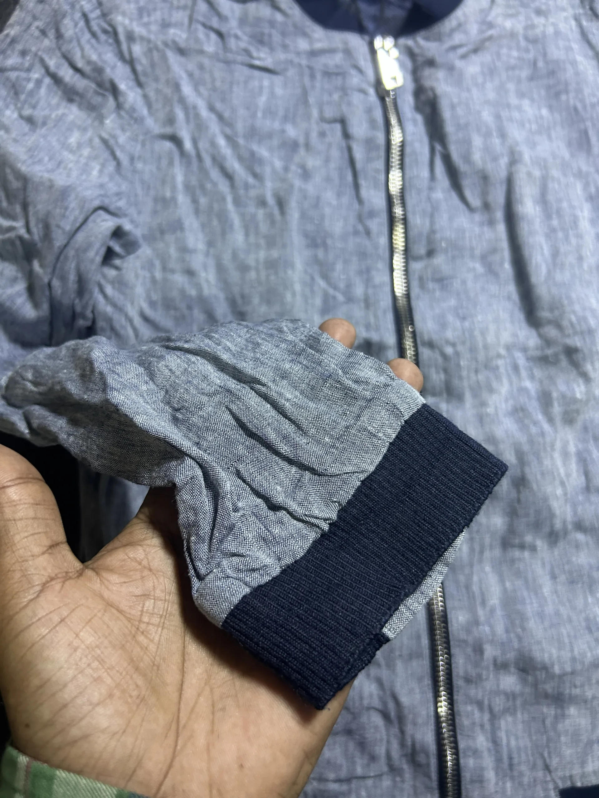 Jack & Jones Core Performance Linen Blend Bomber Jacket | Grey & Navy | M