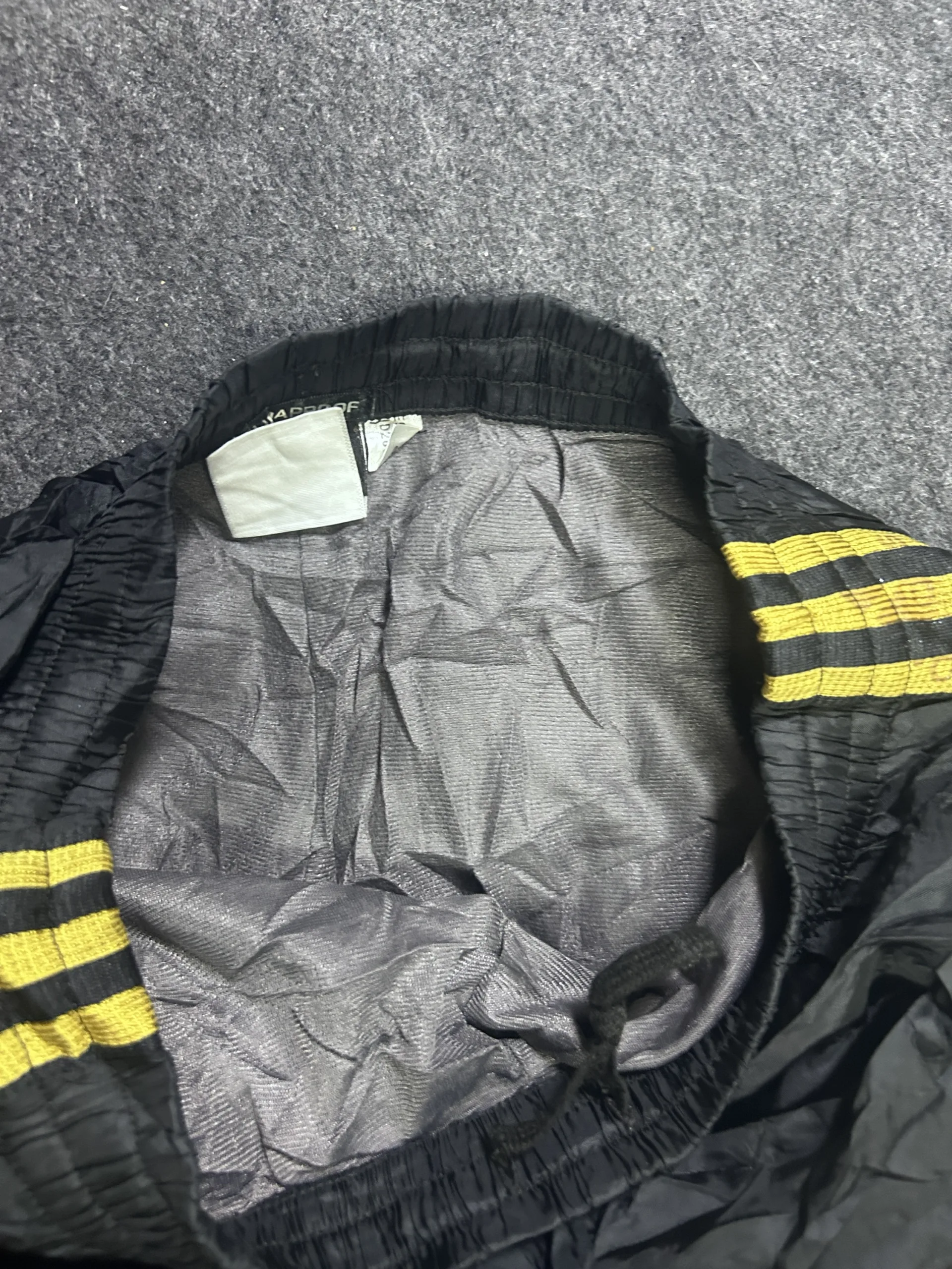 Vintage Adidas ClimaProof 3-Stripes Black & Yellow Nylon Athletic Shorts M