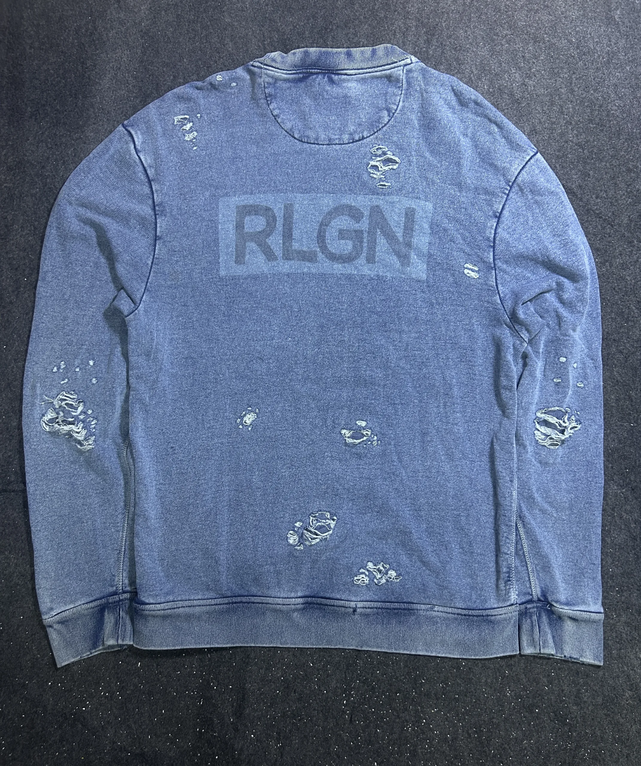 True Religion Logo Indigo Distressed Sweatshirt Y2K Oversize | XL