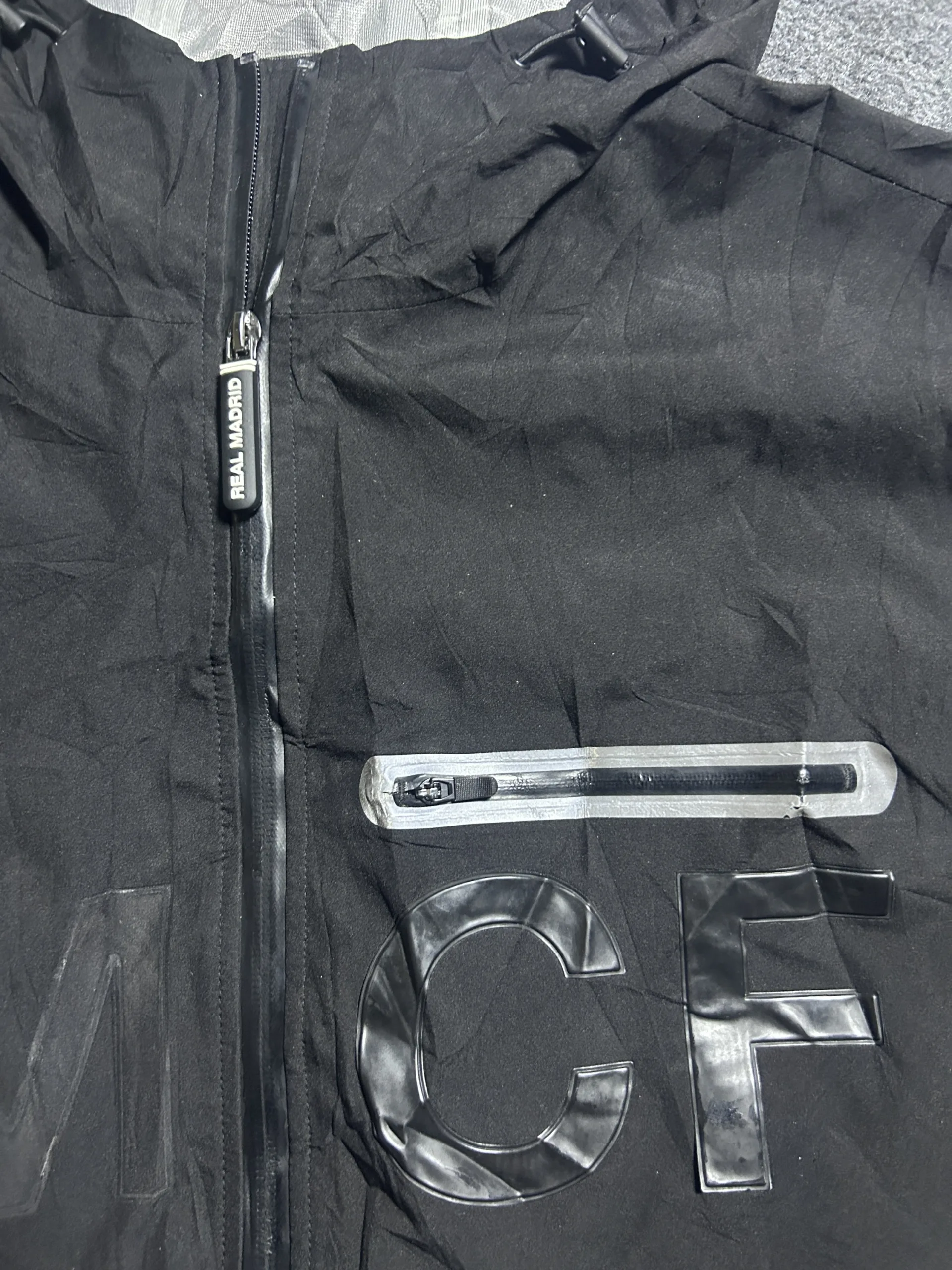 Real Madrid By Jack & Jones Black Waterproof Long Coat Windbreaker | | Size M