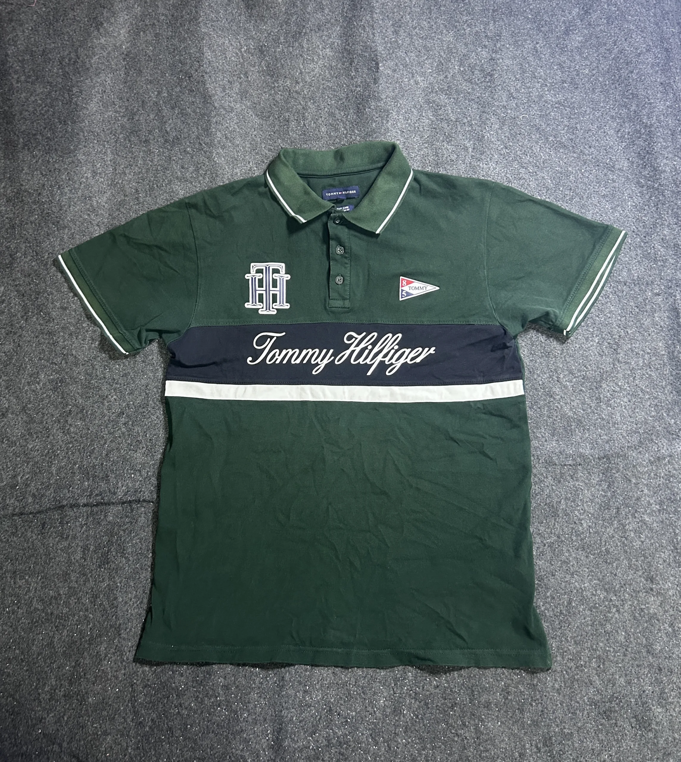 Tommy Hilfiger Green Colorblock Polo Shirt – 100% Cotton Piqué | M