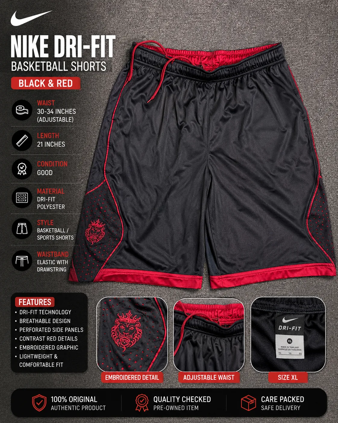Nike Dri-Fit Basketball Shorts | Adjustable Waist | M/L 4 Nike shorts