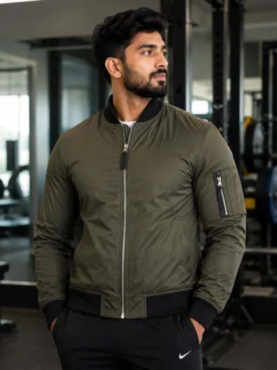 Zara Man Olive Green Quilted Bomber Jacket | L