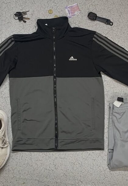 ADIDAS Men Charcoal Grey & Black MTS WV Ritual Colourblocked Sports Track jacket