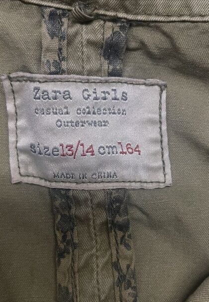 ZARA GIRLS CASUAL COLLECTION OUTERWEAR HOODIE JACKET SIZE 7/8 GREEN COLOR