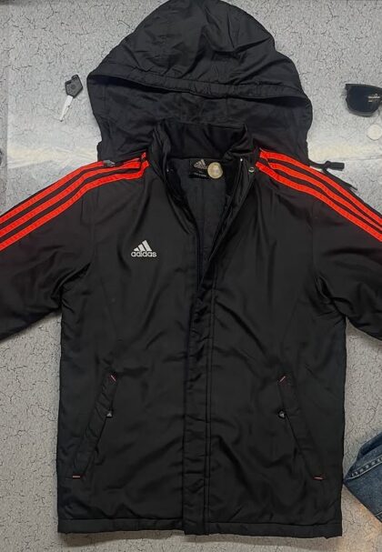 Adidas 3 Stripes Jacket removbal hoodie Red Black Colour Size M