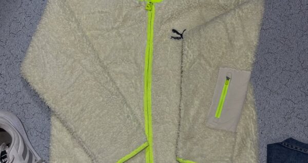 PUMA Trail sherpa FZ Jacket Minimalistic logo lamb's wool Zipper Creamy White Women's Jacket