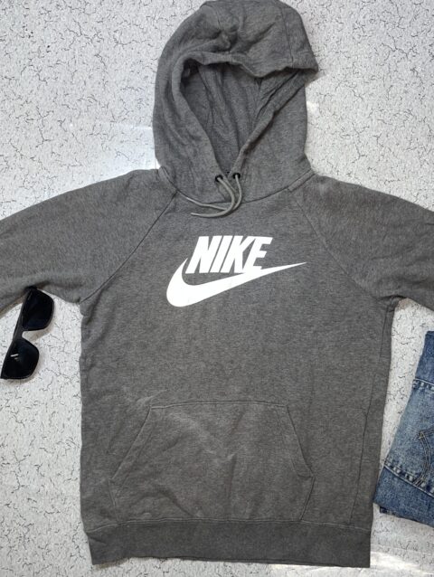 Nike Hoodie Men's Size S Gray Pullover Long Sleeve Sweatshirt Big Logo Casual