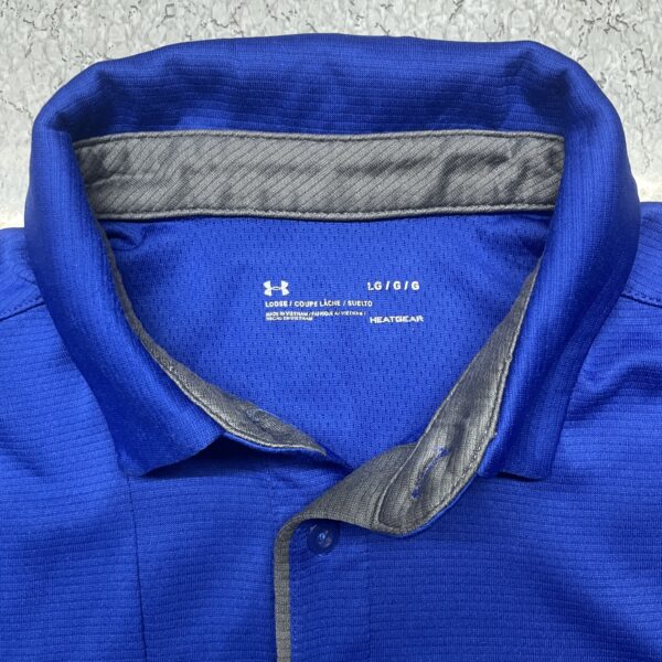 Under Armour Men's Blue Polo Shirt Polyester Collared Striped Short Sleeve SIZE M - Image 2