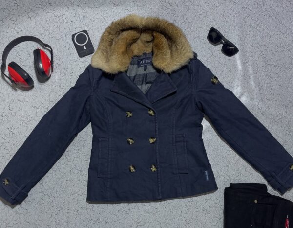 Armani Jeans Women’s Double-Breasted Winter Coat Navy Faux Fur - Image 10