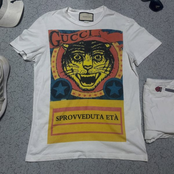 GUCCI Tiger Print Distressed T-Shirt Size S from Italy