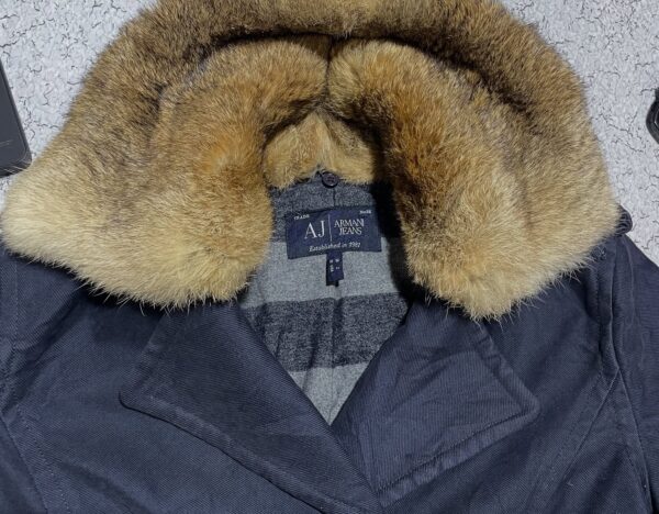 Armani Jeans Women’s Double-Breasted Winter Coat Navy Faux Fur - Image 2