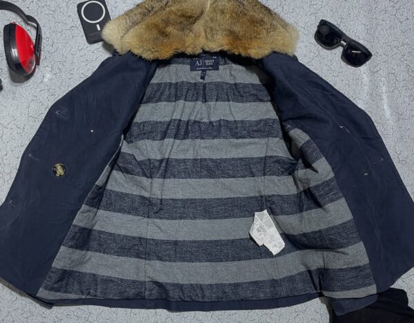 Armani Jeans Women’s Double-Breasted Winter Coat Navy Faux Fur - Image 6