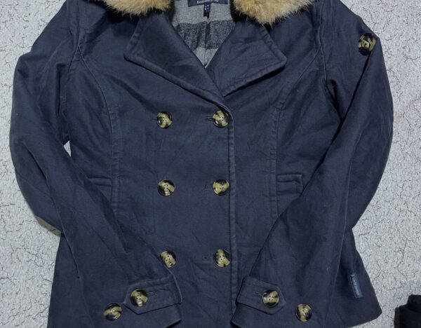 Armani Jeans Women’s Double-Breasted Winter Coat Navy Faux Fur - Image 4