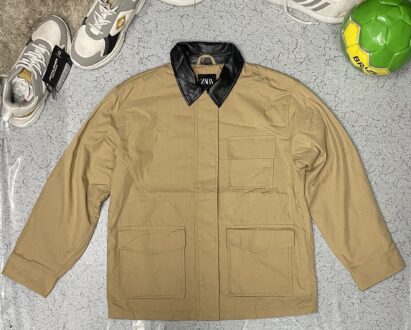 Zara Combination Barn Jacket With A Contrast Faux Leather Collar Size Xl