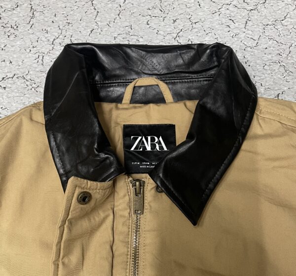 Zara Combination Barn Jacket with a contrast faux leather collar size XL - Image 5