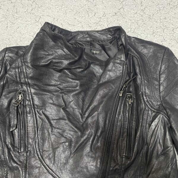 Tomboy Women’s Black Faux Leather Biker Jacket Stylish Slim Fit Moto - Image 2