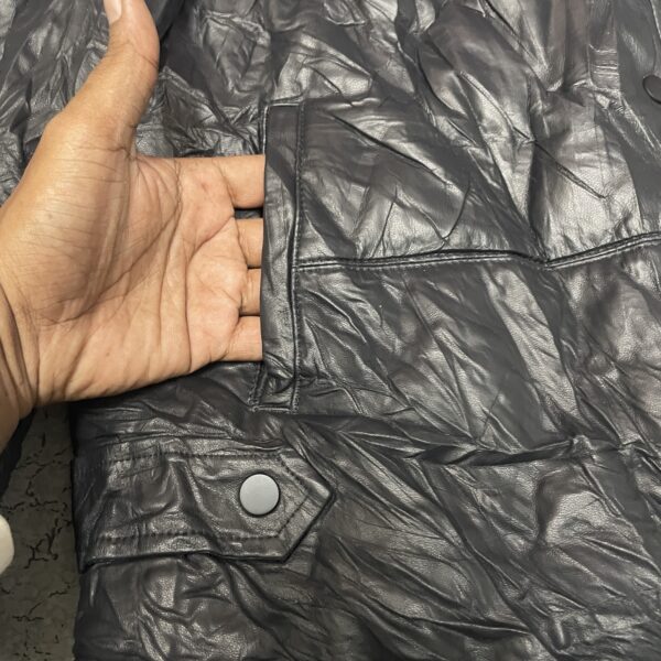 Liobell Faux Leather Fur Collar Vintage Style Jacket Black-L - Image 6