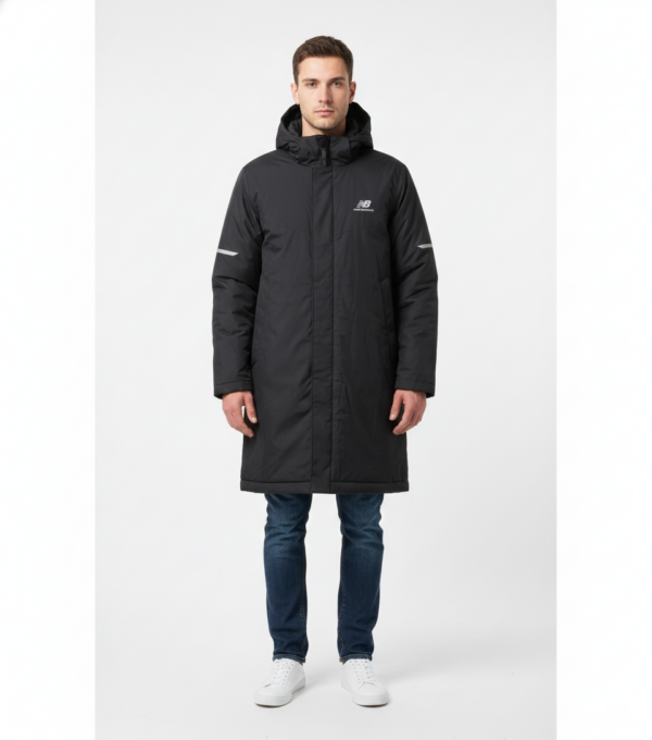 New Balance Insulated Long Puffer Coat Heavy Winter Jacket Black XL