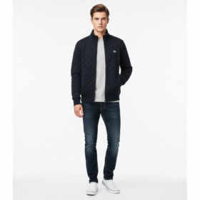 Lacoste Navy Blue Quilted Full Zip Jacket – Size 50 (L)
