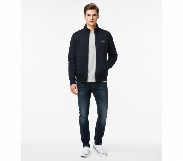 Lacoste Navy Blue Quilted Full Zip Jacket – Size 50 (L)