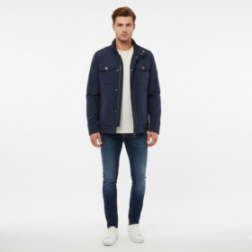 Tommy Hilfiger Navy Blue Military Style Jacket – Size L Logo Pate