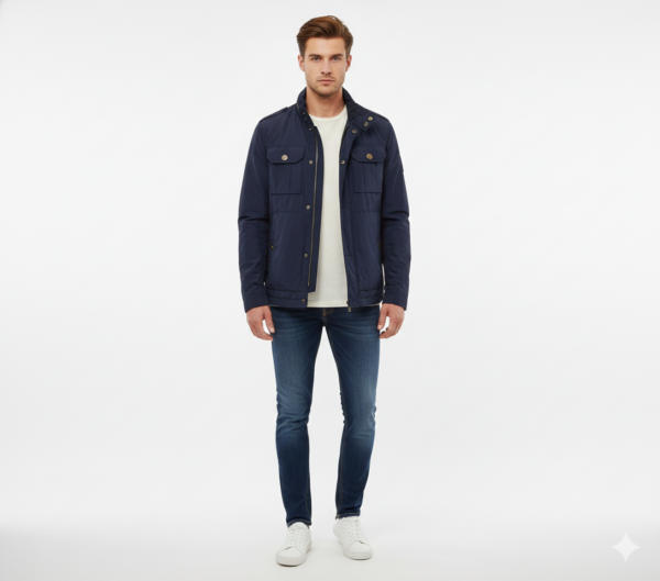 Tommy Hilfiger Navy Blue Military Style Jacket – Size L Logo Pate