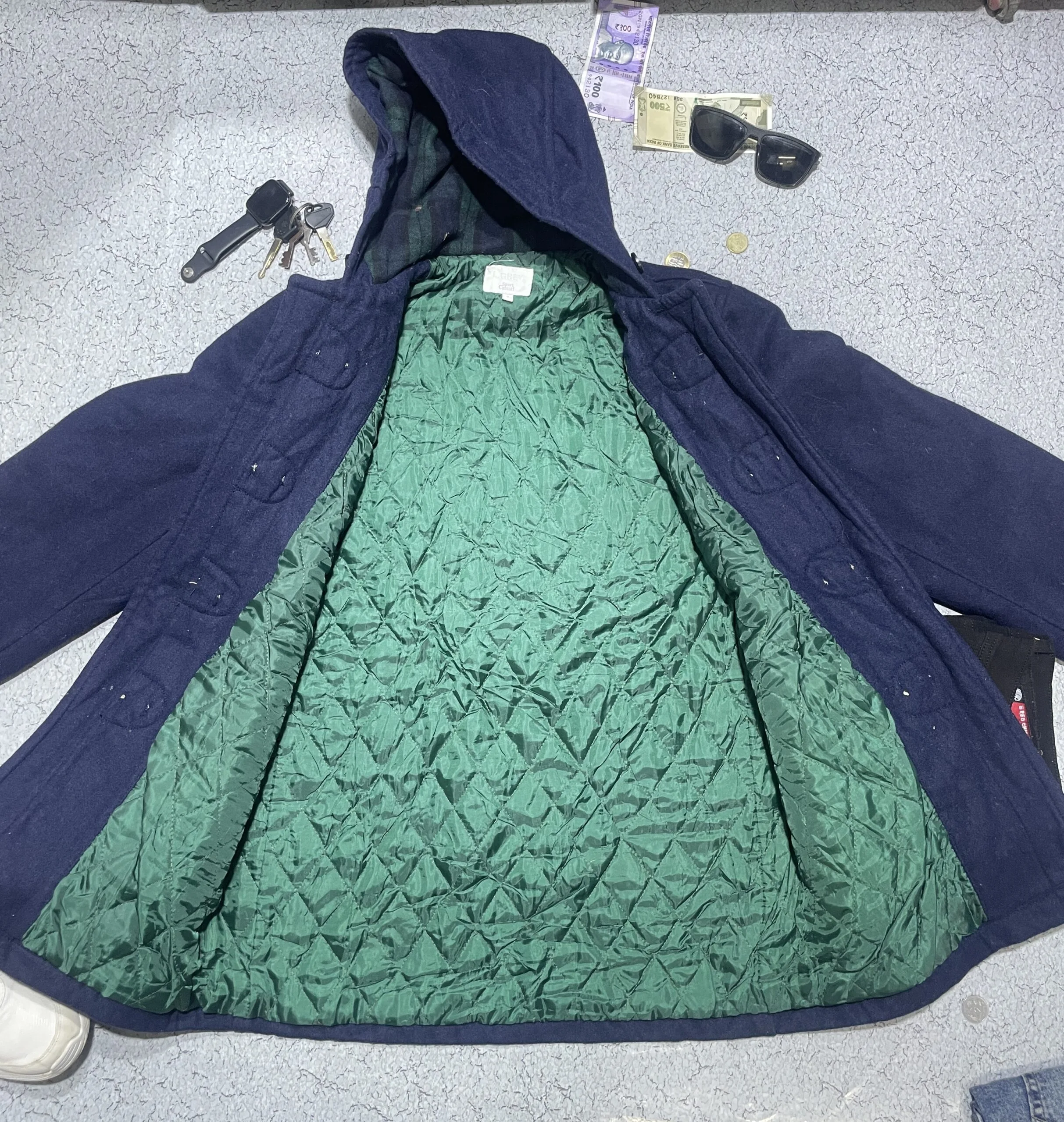 4-Grey Sport Casual Navy Duffle Coat Wool Blend Winter Jacket L