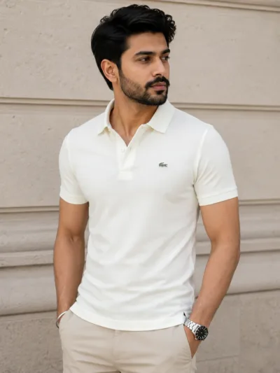 Lacoste Regular Fit Polo Shirt Cream Men’s Premium Cotton Polo L