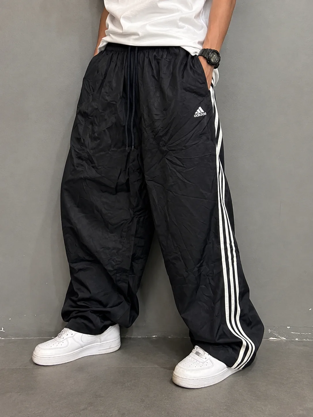 Adidas Baggy Track Pants Black With 3-Stripes | M/L 1 Adidas track pants