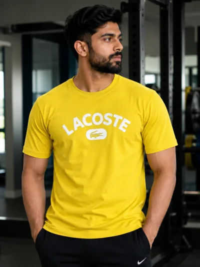 Lacoste Logo Print T-Shirt Yellow | 100% Cotton Men’s Crew Neck Tee XL