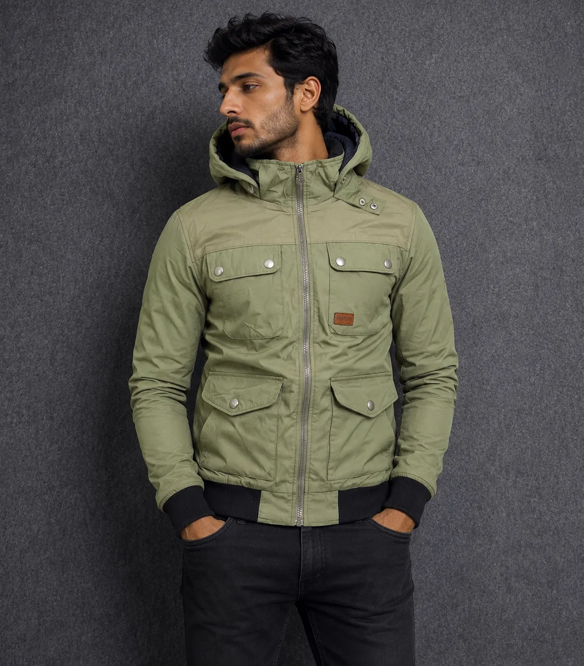 Jack &Amp; Jones J&Amp;J75 Green Hooded Utility Jacket | Vintage Park Jacket | L 1 thrift jackets india