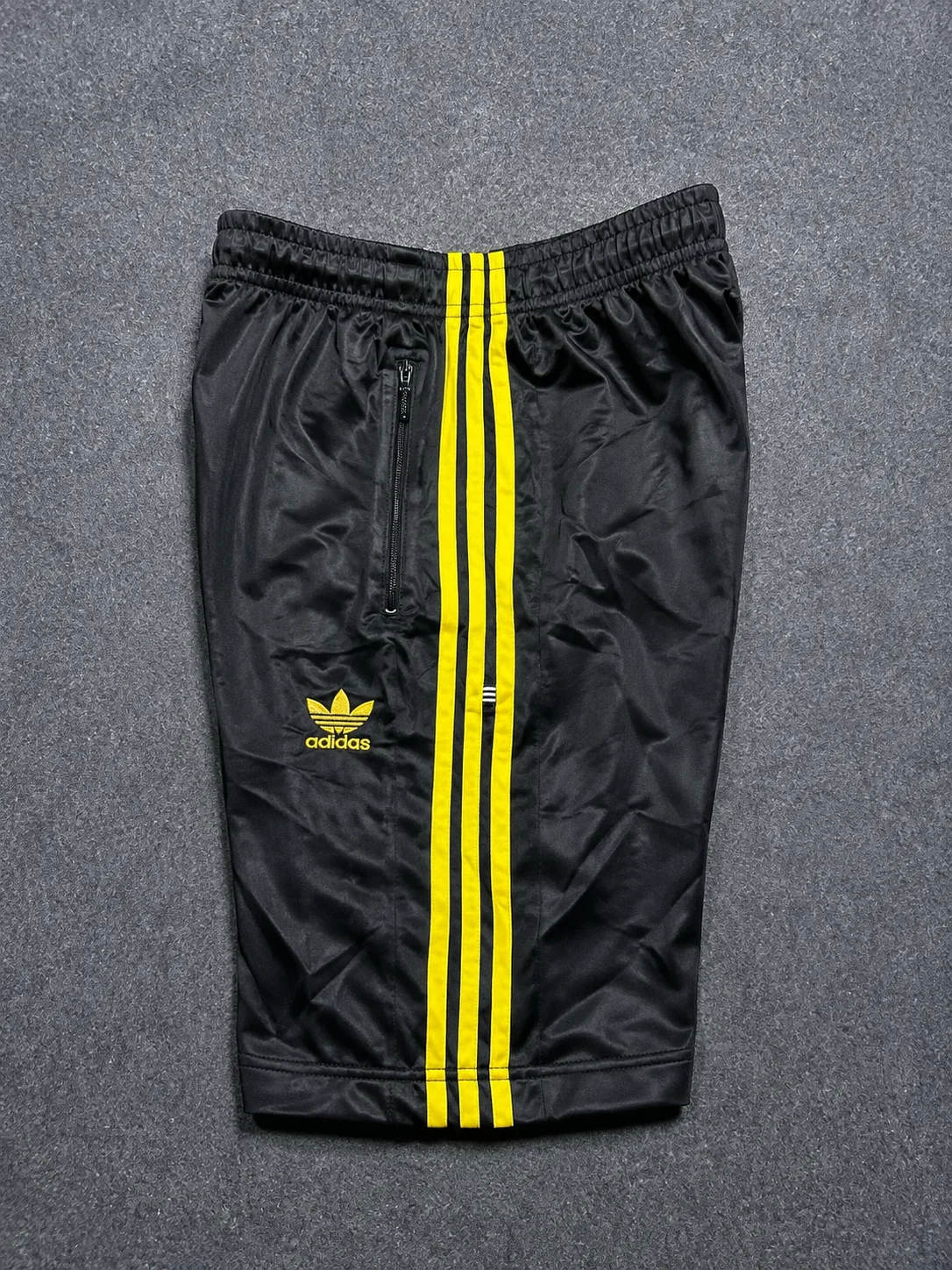 Adidas Vintage 3-Stripes Nylon Shorts | Black Yellow Sports Shorts | 28-32 1 Adidas shorts