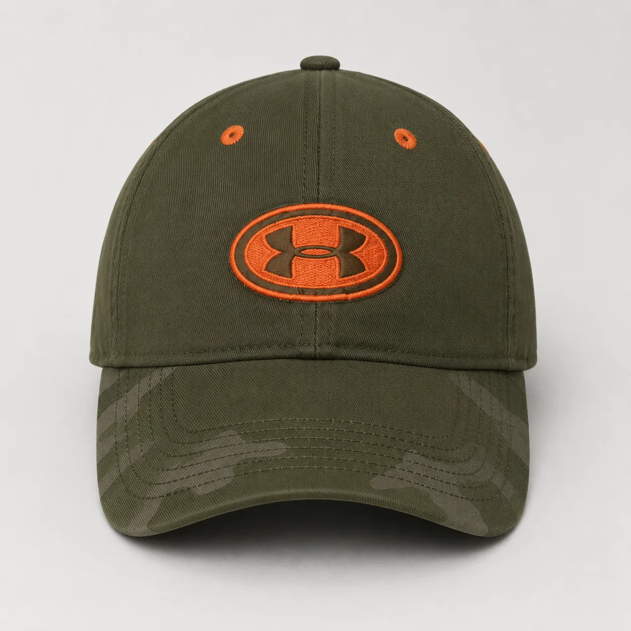 Under Armour Camo Snapback Cap Olive Green & Orange Logo | M/L