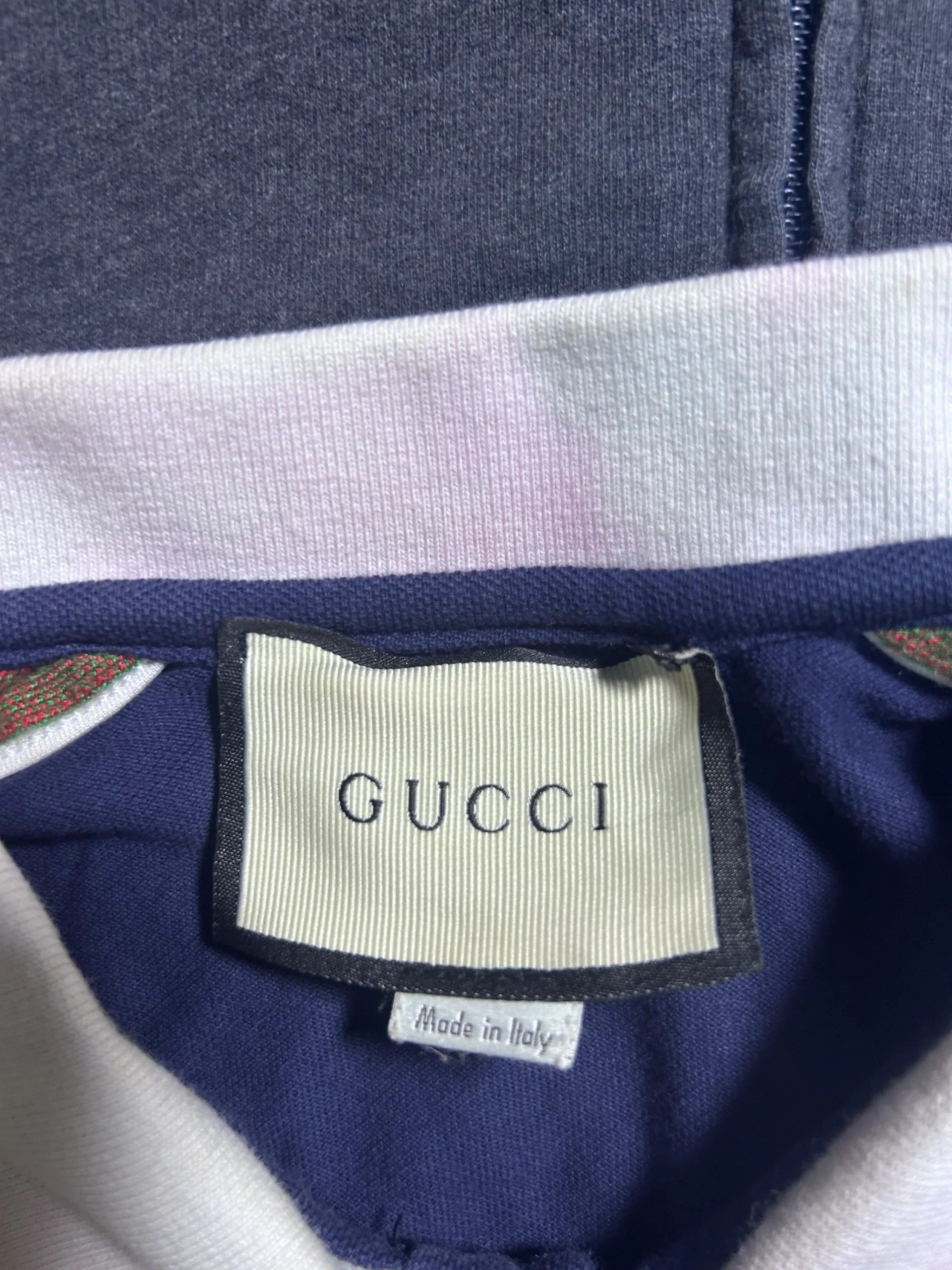 Gucci Web Stripe Polo Shirt Navy Blue XL Made in Italy Designer Luxury Polo - Image 10