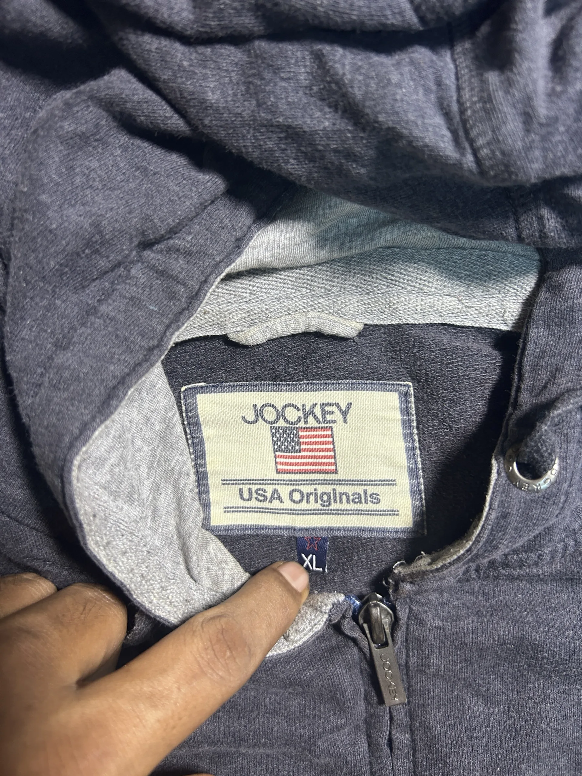 Jockey USA Originals Full Zip Hoodie Jacket Grey XL Casual Sweatshirt - Image 5