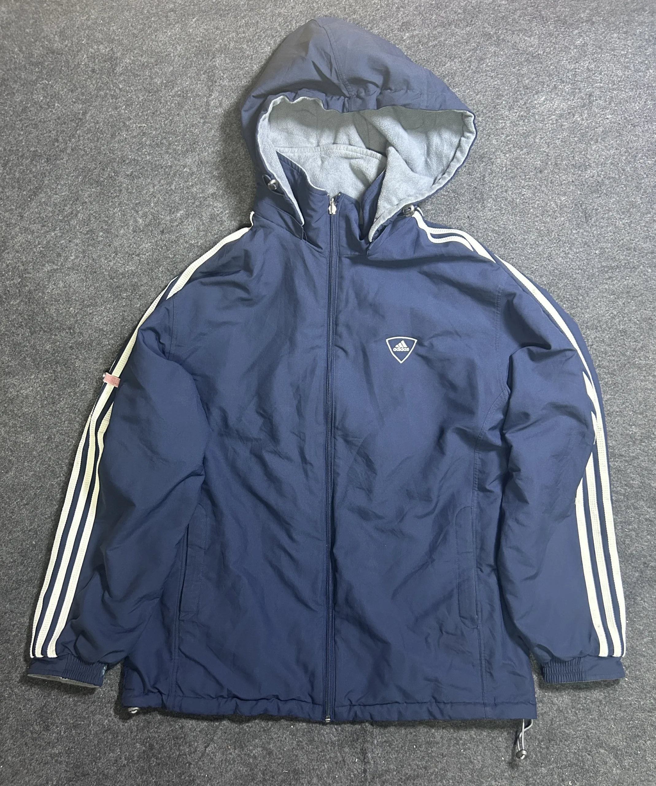 Adidas Reversible Hooded Fleece Winter Jacket Navy Grey | Xl 1 Adidas fleece jackets