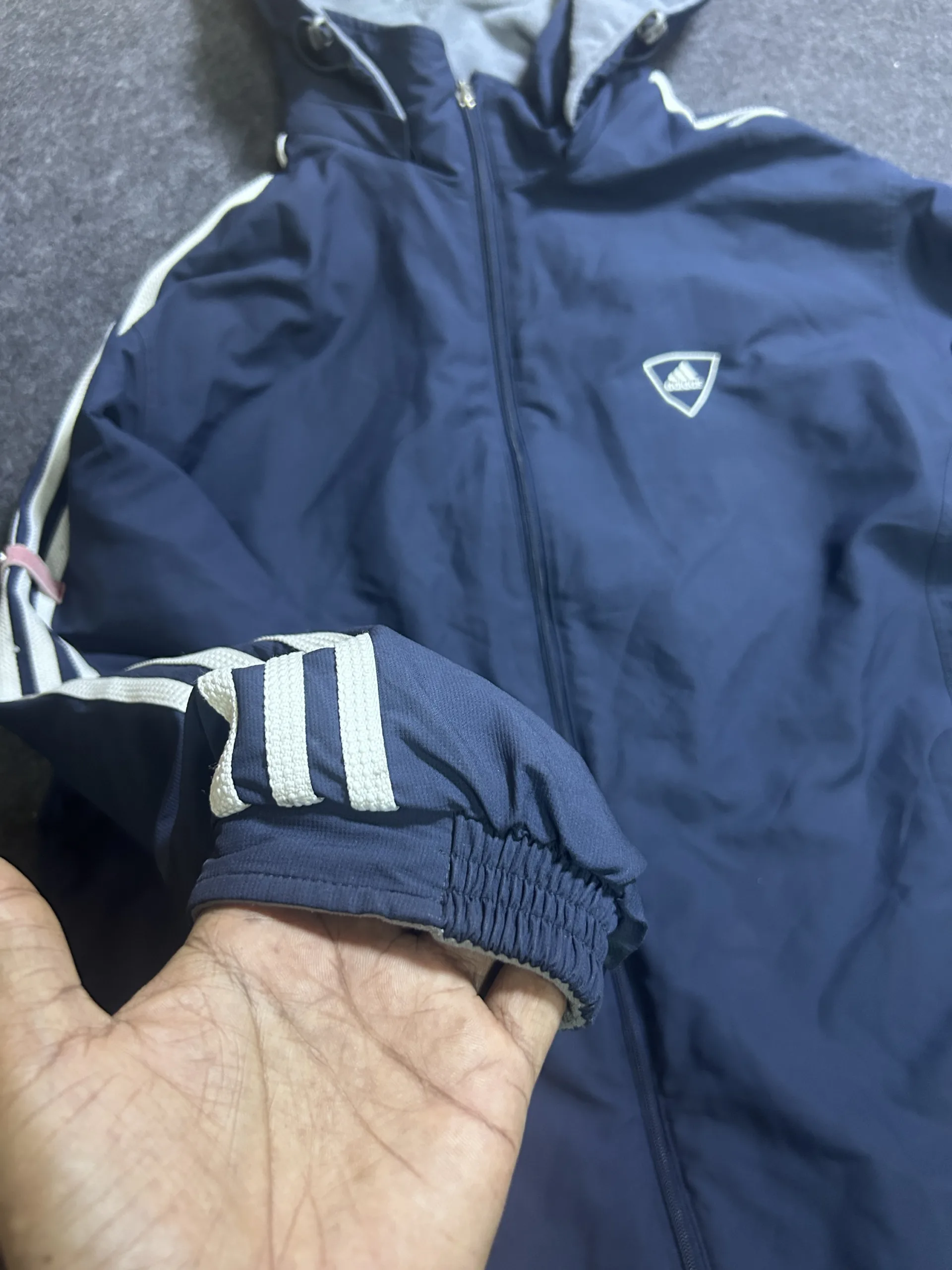 Adidas Reversible Hooded Fleece Winter Jacket Navy Grey | Xl 5 Adidas fleece jackets