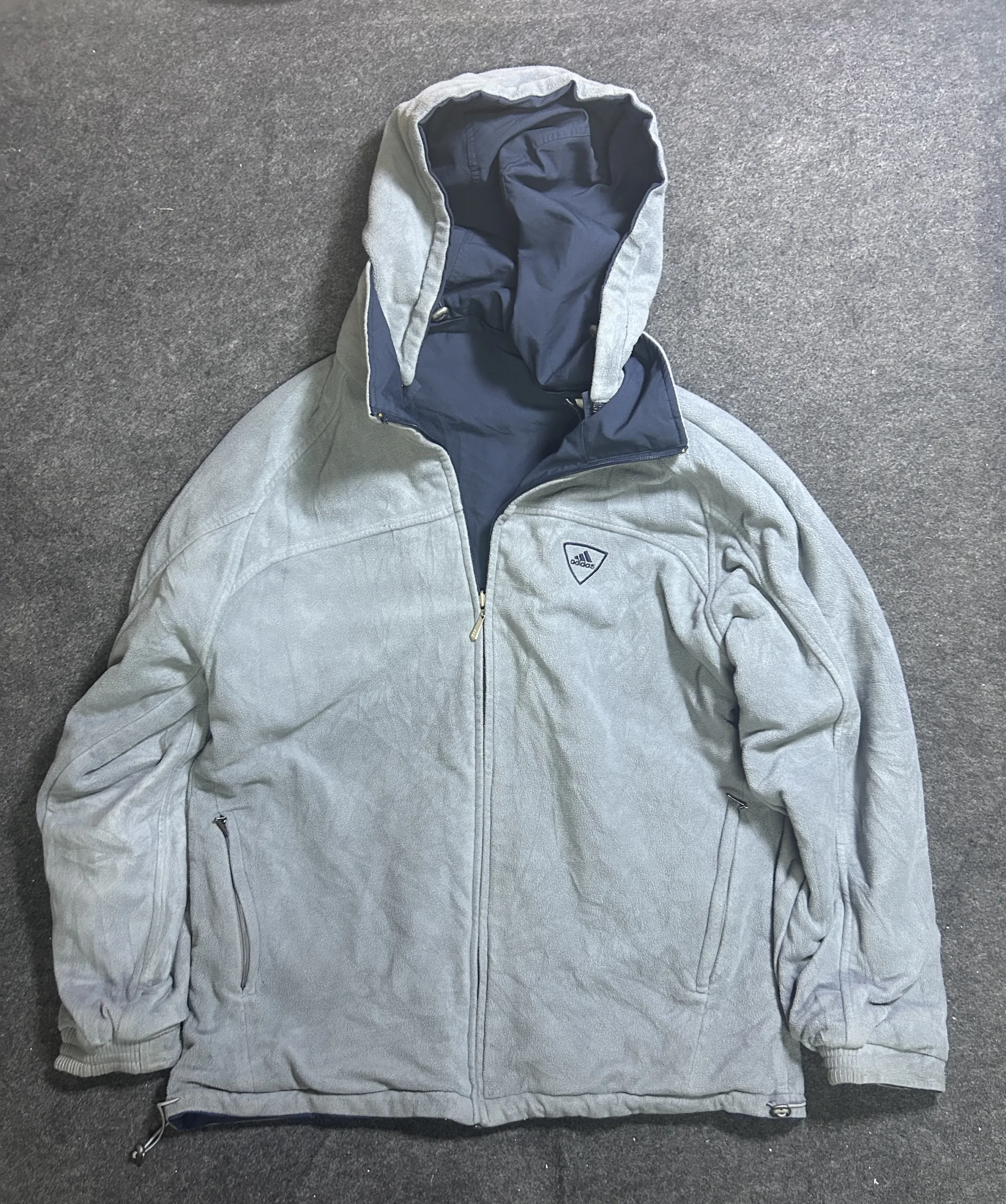 Adidas Reversible Hooded Fleece Winter Jacket Navy Grey | Xl 2 Adidas fleece jackets