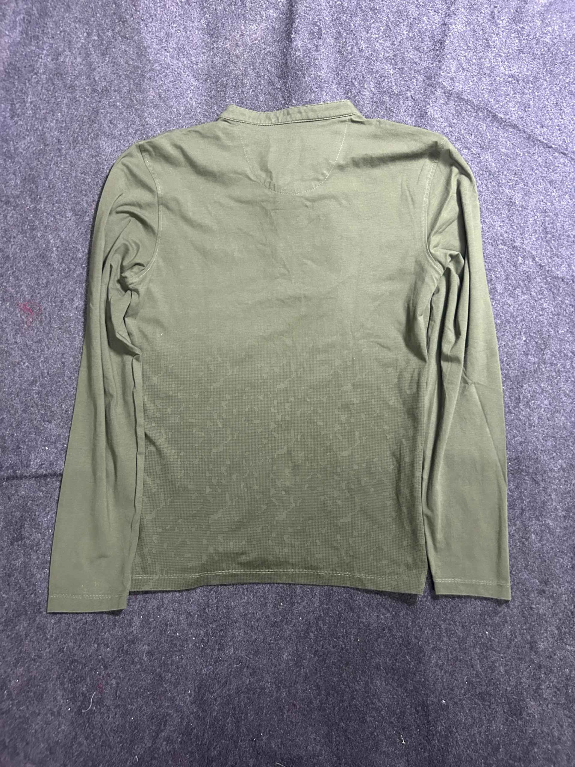 Louis Philippe Olive Green Stylized Henley Neck Full Sleeve T-Shirt S/M 4 thrift shirts india