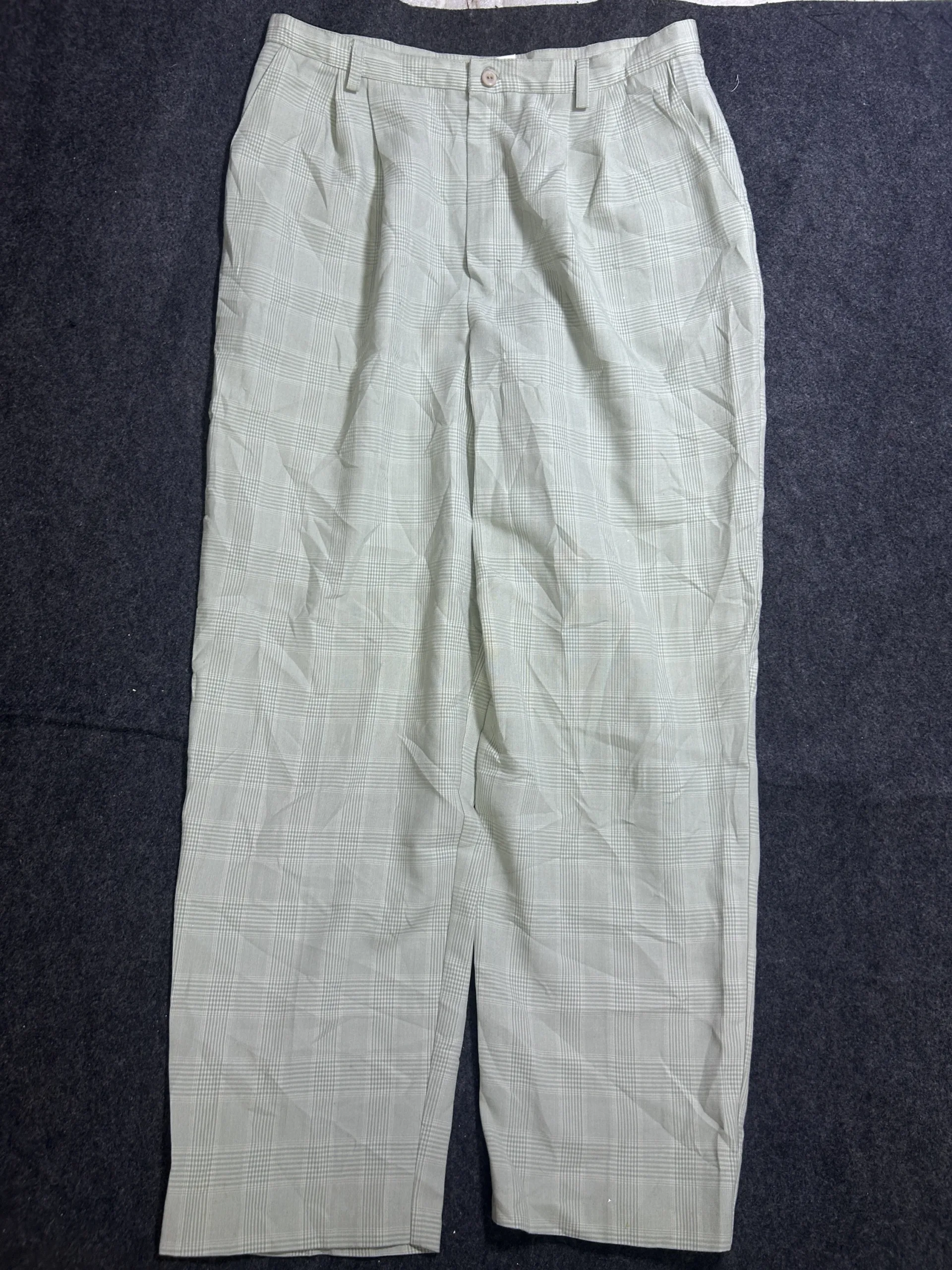Vintage Usa Plaid Wide-Leg Trousers – Light Green &Amp; White W34 1 online thrift store india