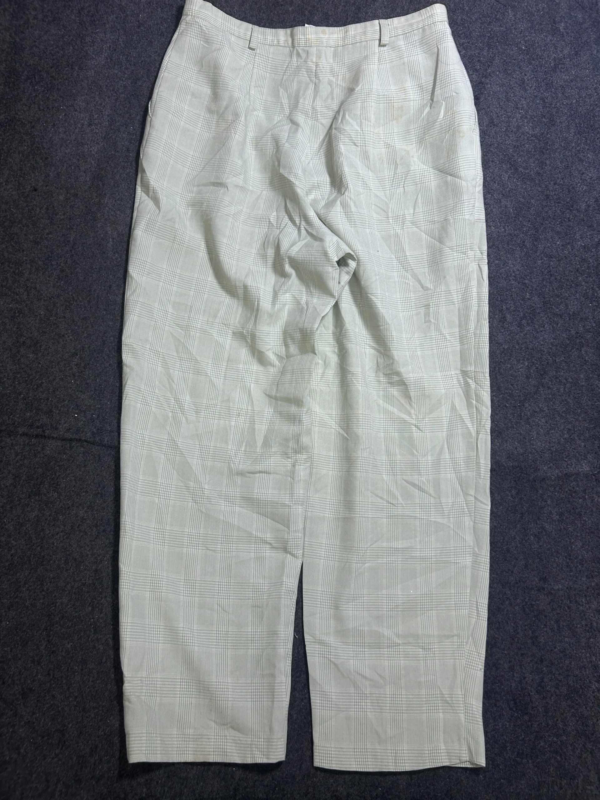 Vintage Usa Plaid Wide-Leg Trousers – Light Green &Amp; White W34 2 online thrift store india