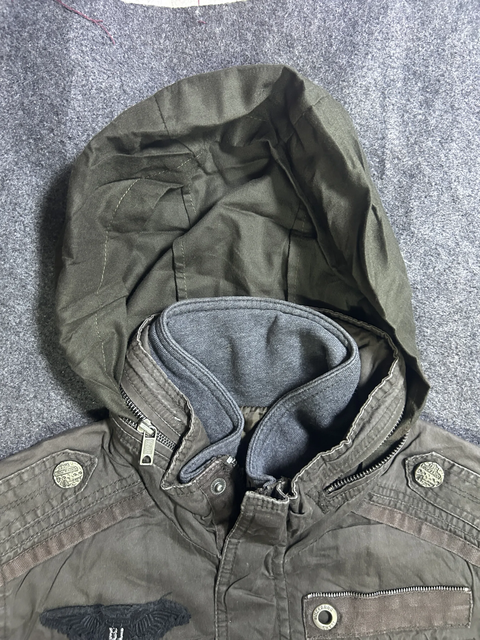 Buckaroo Jeans Vintage Military Utility Jacket Olive Green Multi-Pocket L 11 thrift jackets india