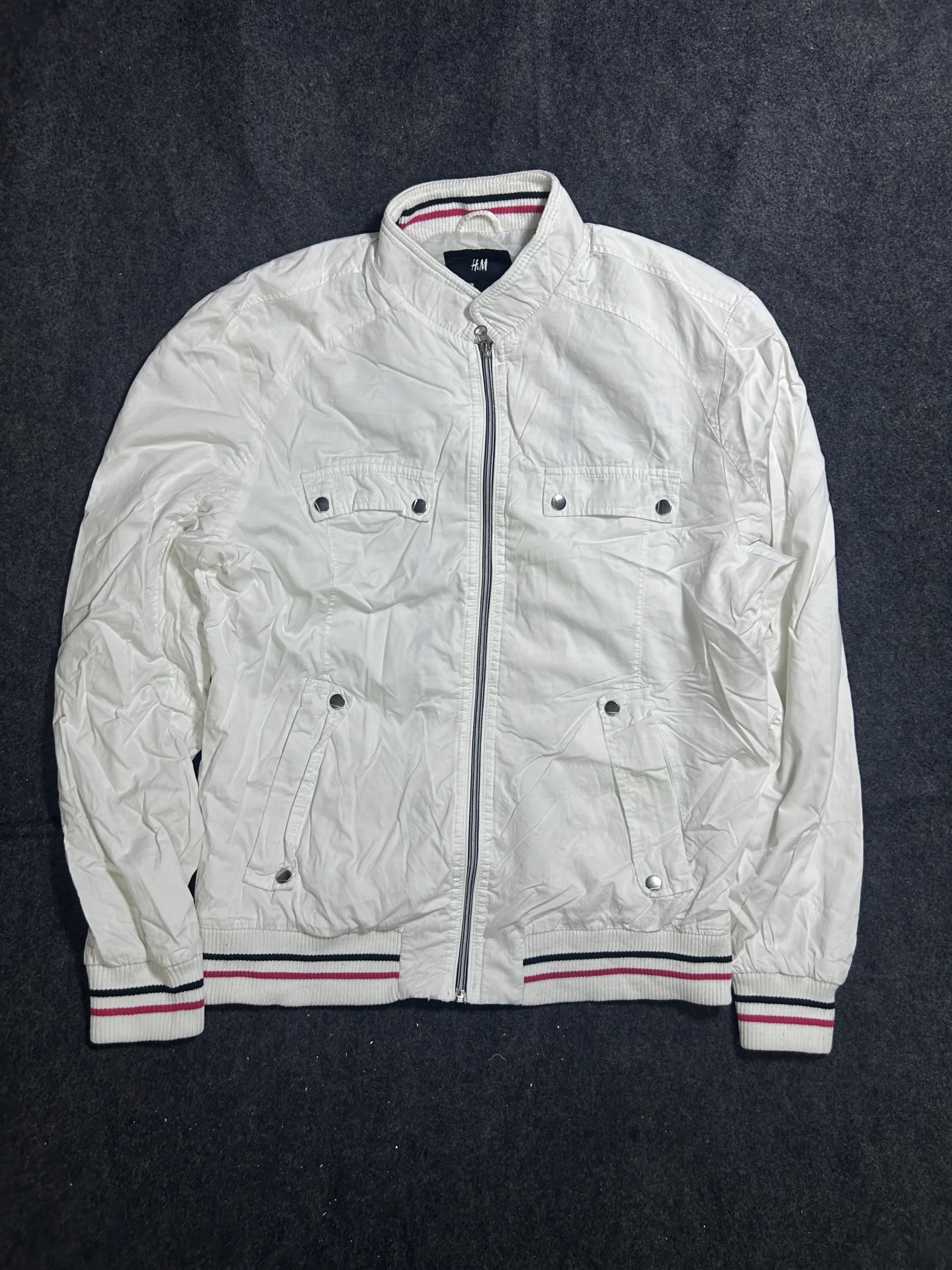 H&Amp;M White Cotton Bomber Winter Jacket L 2 thrift jackets india