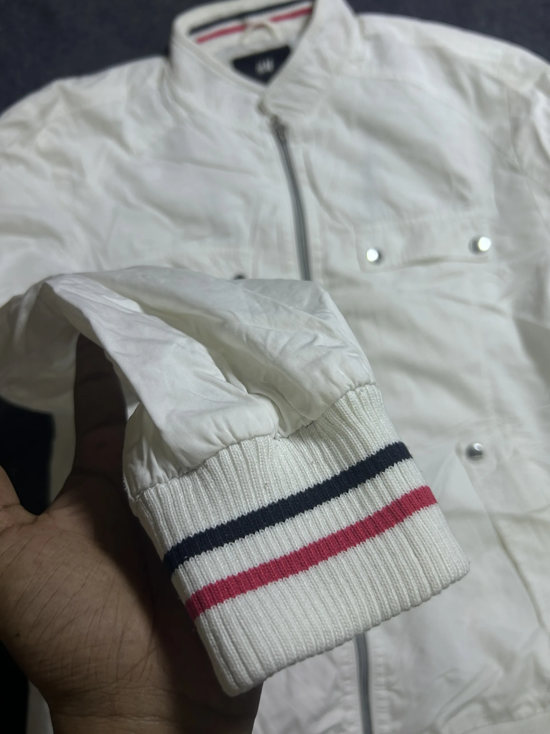 H&Amp;M White Cotton Bomber Winter Jacket L 4 thrift jackets india