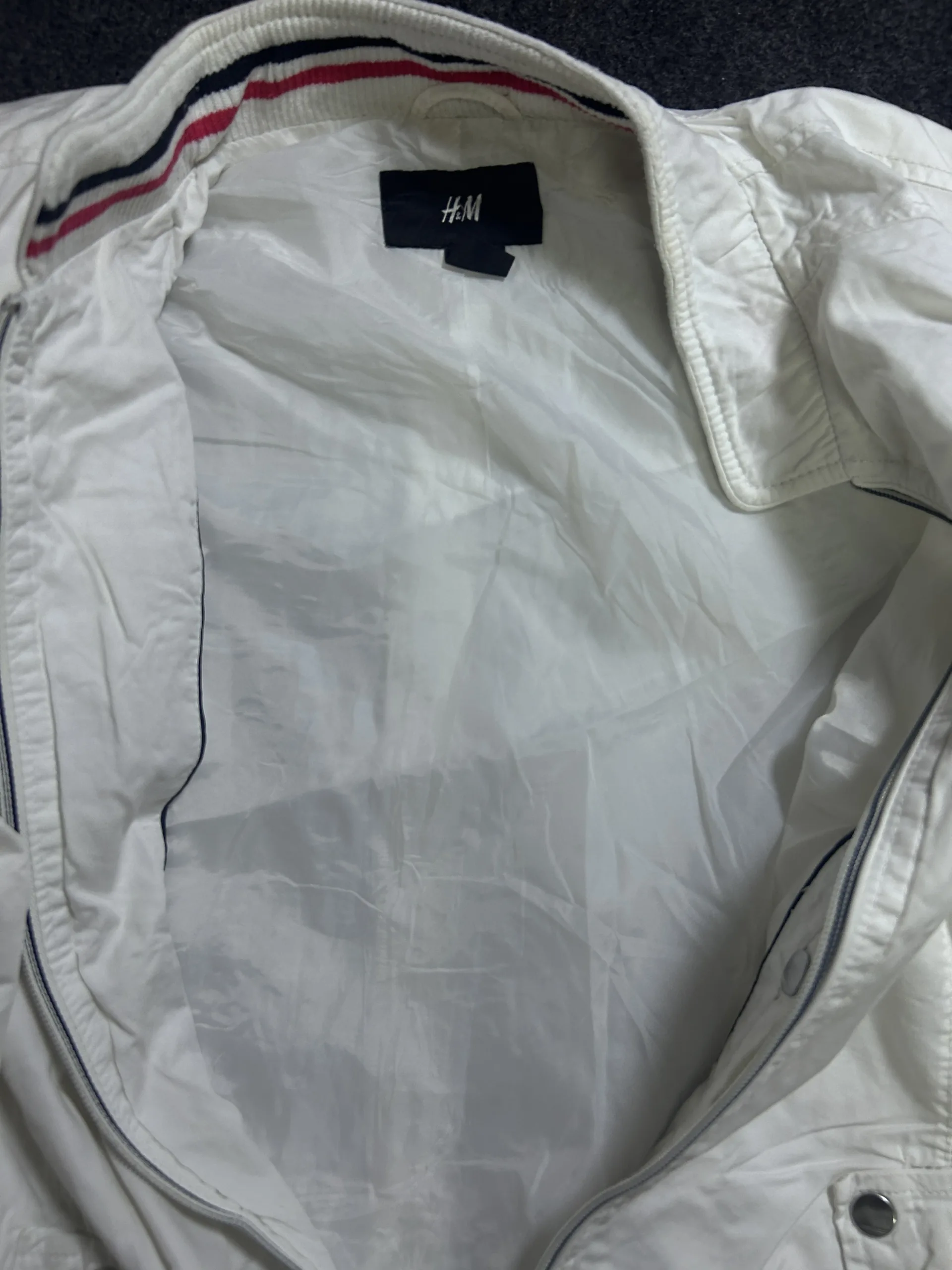 H&Amp;M White Cotton Bomber Winter Jacket L 8 thrift jackets india